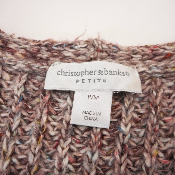 Christopher & Banks Womens PM Open Front Cardigan Sweater Brown Speckled Pockets - Picture 7 of 12